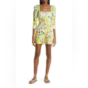 Cara Cara Yellow Floral Square-Neck Midi Dress
